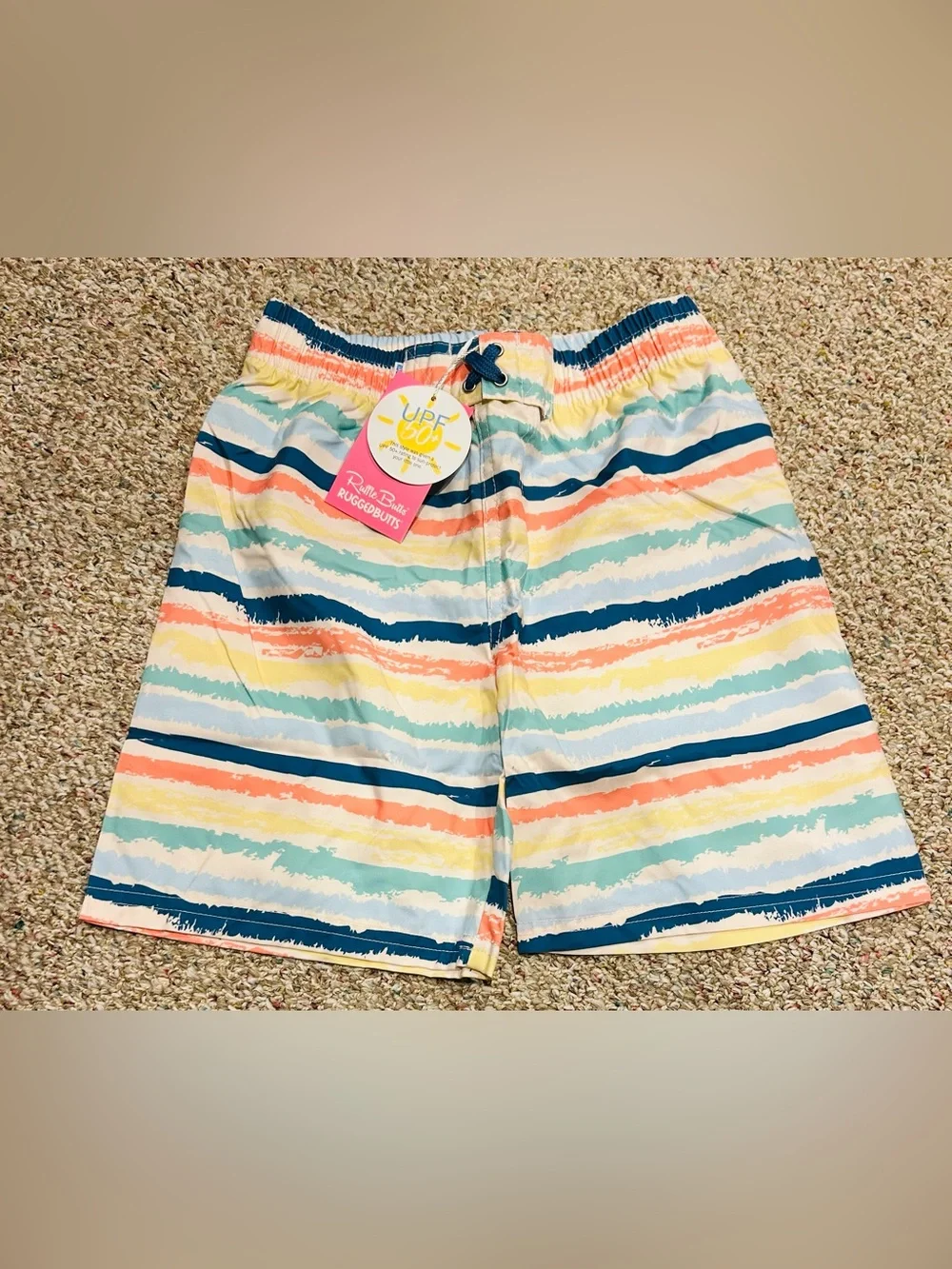 Rugged Butts Coral, Navy, Yellow, Mint & White Stripe Swim Shorts NEW!